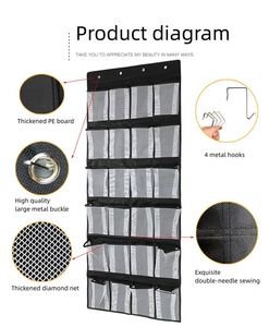 2026 Hot-Sell Foldable Over Door <b>Shoe</b> Organizer 24 Large Mesh Pockets Visible Hanging Wall Mount <b>Storage</b> for Bedroom Clothing - Product Image 6