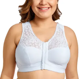 Sujetador sin Varillas con Cierre Delantero para Mujer, Transpirable, Talla Grande, Copa Completa, Encaje Inalámbrico, <span class=keywords><strong>Buena</strong></span> Calidad, Copa f g h I, Ultrafino, Negro - Product Image 1