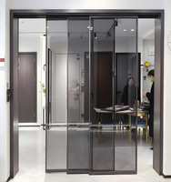 Porte coulissante en alliage d'aluminium, double vitrage trempé, design mid-century, finition thermolaquée, résistante aux intempéries, pour cave à vin, hôpital