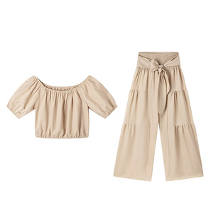Conjunto de 2 Piezas para Mujer, Pantalones Holgados de Cintura Alta con Tirantes, Color Sólido, Estilo Casual, Ligeramente Acampanados, Pantalones Drapeados, Traje de Verano para el Trabajo - Product Image 2