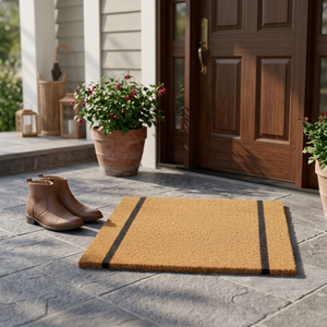 Tapis de porte en fibre de coco rayé, écologique, noué à la main, antidérapant avec support en latex, tissage plat, style moderne, usage domestique, marron - Product Image 3