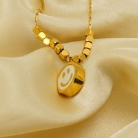 Lincy mode nacre acier inoxydable plaqué or sourire visage pendentif collier coquille colliers de perles pour les femmes