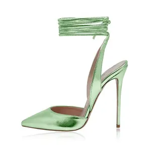ENMAYER, Высококачественная Женская Классическая обувь ручной работы из металлизированной кожи с острым носком на шнуровке
