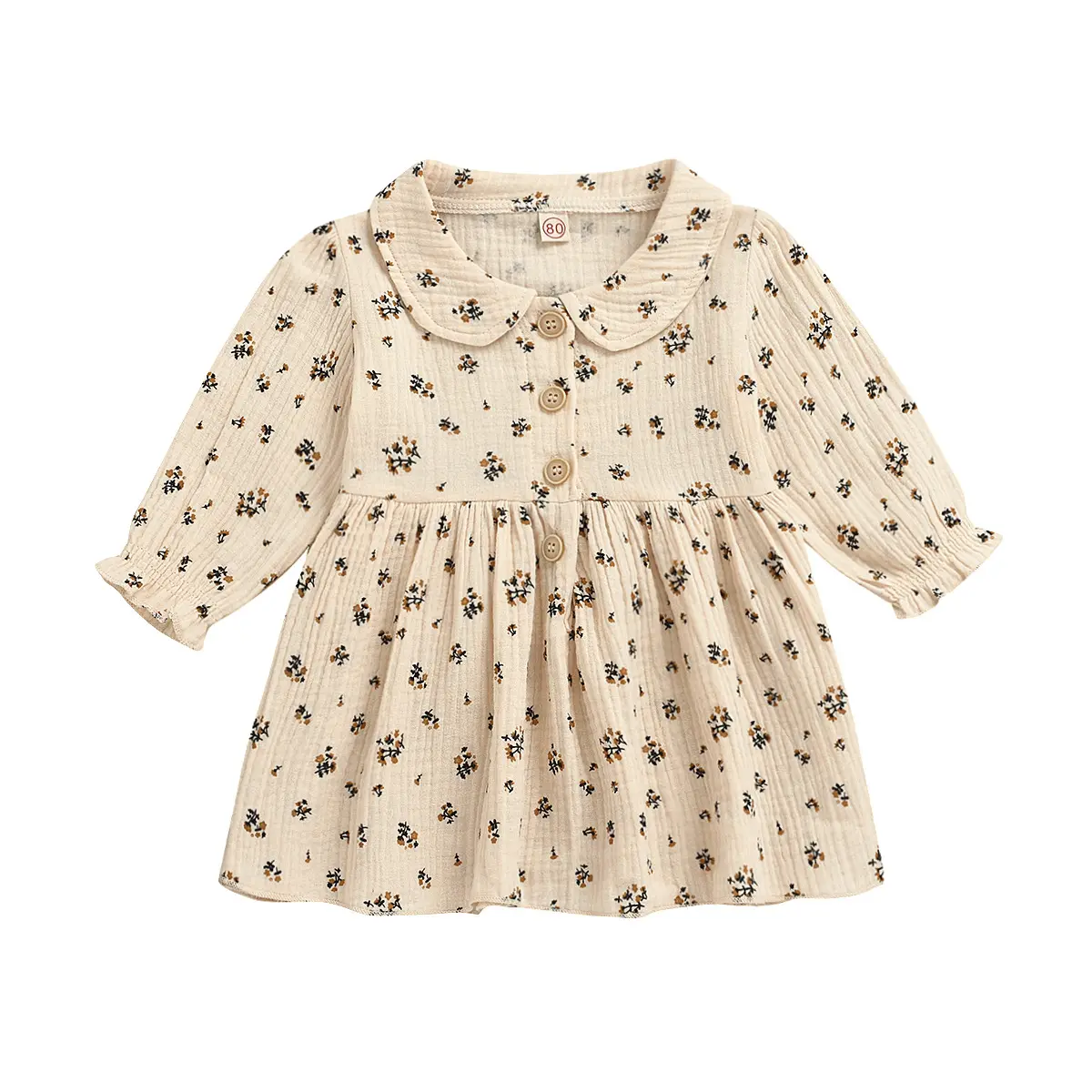 Robe de princesse pour filles, motif Floral, en coton et lin, manches longues, tenue élégante pour enfants, automne et printemps