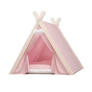 Fabricant vente en gros gris en bois tipi chat lit nid grand espace triangle chat maison pour animaux de compagnie - Product Image 3