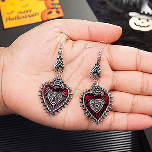 Brincos punk rock morcego gótico, brinco de olho de devil para halloween, cosplay, antigo, espinho, prata, rosa, vermelho, dia das bruxas, brincos de coração para mulheres - Product Image 3