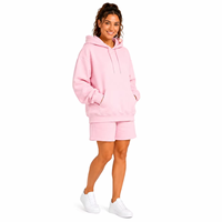 Ensemble 2 pièces pour femme : sweat à capuche et short en molleton rose uni, coupe décontractée avec poches, idéal printemps-été, 100 % coton