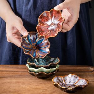Flower Shaped <b>Ceramic</b> Dipping Sauce Dish for Restaurant Glaze Change Soy Sauce Dish Retro Japanese Seasoning Dish - Product Image 2