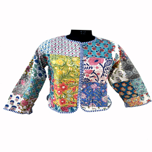 Chaqueta de Forro Polar de Algodón Reversible y Transpirable con Estampado Étnico Bohemio para Mujer, Chaqueta Corta de Invierno con Estampado Floral, Precio al por Mayor - Product Image 1