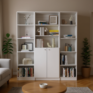 Set di 3 Librerie Bianche Aberdeen, Mobili Moderni Minimalisti per Soggiorno, Scaffali Autoportanti in MDF - Product Image 2