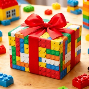 Lego Style Gift <b>Wrap</b> <b>Paper</b> Double Sided Colorful Building Block Pattern For Gift And Craft Use - Product Image 1