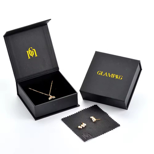 GLAMPKG <b>Black</b> Magnetic Closure Jewellery Gift Paper <b>Box</b> <b>Black</b> Foam Insert Gold LOGO Printed Folding Jewelry <b>Box</b> Packaging - Product Image 6