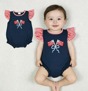 RTS Ropa de Bebé para el 4 de Julio, con Bordado Estadounidense, Mono de Burbujas para Niñas Pequeñas, Ropa Casual para Recién Nacidos - Product Image 3