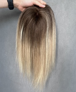 B8 # Brown Blond Ombre Fishnet European Hair Toppers para el cabello <span class=keywords><strong>de</strong></span> las mujeres Tupé <span class=keywords><strong>Rubio</strong></span> Integración Postizo - Product Image 3
