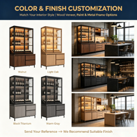 Armoire à vin moderne et écologique sur mesure avec porte en verre et éclairage LED |   Cadre en fer noir noyer |   Conception 3D Gratuite 48h |   Vin