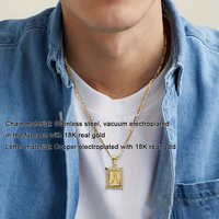 YML & Acier Inoxydable Initiale 18K Vermeil Plaqué Or Lettres Pendentif Collier Fleur Bord Carré Lien Anniversaires Bijoux