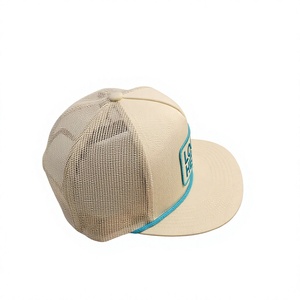Casquette Trucker Unisexe en Maille Réglable à Visière Plate 5 Panneaux avec Patch Logo Brodé Crème Menthe Bleu - Product Image 2