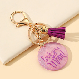 Mother's Day gift <b>keychain</b> with heart-shaped design MAMA Resin fringed <b>keychain</b> for keyring or hanging ornament Round <b>keychain</b> - Product Image 3