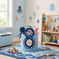 Panier de rangement pour jouets en feutre GRS RPET, design pieuvre bleue mignonne, fabrication OEM personnalisée, organisateur de chambre d'enfant, usine certifiée BSCI