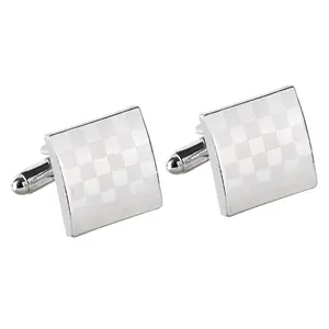 Fashion Silver Square Lattice Men's Shirts Cufflinks Wedding Copper Laser Metal Menswear Brand Cufflinks Wholesale