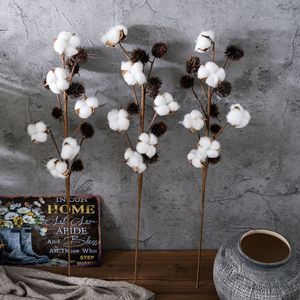 Branche de coton artificielle CallaFloral, fleur séchée blanche, décoration d'intérieur, bouquet de mariage, 6 têtes, style INS - Product Image 1
