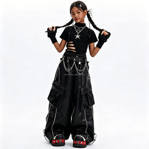 Conjuntos de Ropa Hip Hop Personalizables para <span class=keywords><strong>Niñas</strong></span>, Top Corto Desgastado, Pantalones Cargo de Piel Sintética, Ropa de Baile para Niños - Product Image 2