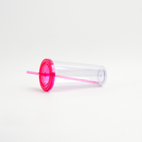 Gobelet isotherme de voyage 24oz en plastique à double paroi transparent pour boissons froides avec couvercle et paille, personnalisable avec logo