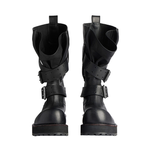 Stivali da Moto con Punta Arrotondata e Tacco Alto in Vera Pelle con Tripla Fibbia per Donna, Vendita all'Ingrosso OEM ODM - Product Image 4