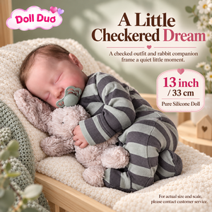 Muñeca Reborn de Silicona de Cuerpo Completo de 13 Pulgadas, Personalizada, con Pijama a Cuadros para Dormir de Lado, Conejita Realista, Regalo de Navidad para Niños - Product Image 1