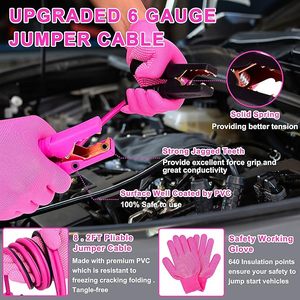 Kit d'urgence routière rose pour voiture avec câbles de démarrage, corde de <span class=keywords><strong>remorquage</strong></span>, fusée de signalisation LED et sifflets – Trousse d'outils de sécurité d'urgence pour femmes - Product Image 6