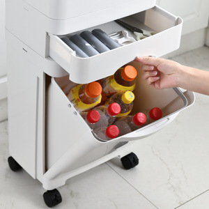 Double Layer Kitchen Waste <b>Bin</b> With <b>Wheels</b> For Sorting Dry Wet Trash Indoor Use Rectangular Design - Product Image 2