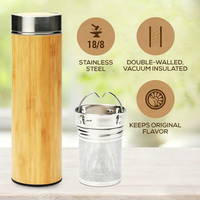 Thermos en bambou premium avec infuseur à thé pour thé en vrac - Coffret cadeau thé - Bouteille d'eau isolée/gobelet à café glacé 17 oz avec 12 oz