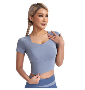 Maglietta attillata da palestra a compressione <span class=keywords><strong>Fitness</strong></span> a maniche corte da Yoga atletica da <span class=keywords><strong>donna</strong></span> - Product Image 4