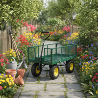 Chariot utilitaire de jardin à 4 roues de qualité industrielle, capacité de charge de 220 kg, cadre en acier thermolaqué pour l'extérieur, la ferme, l'entrepôt, les courses et les outils