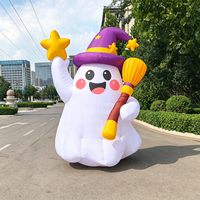 Décoration gonflable d'Halloween personnalisée, baguette lumineuse LED motif fleur violette et étoile fantôme, durable, résistante à l'eau, 6-12 pieds, pour fête/jardin