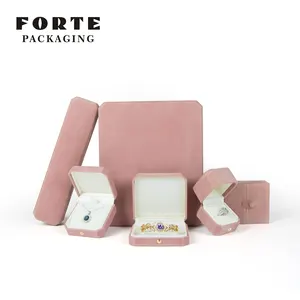 FORTE奢华精致八角花图案天鹅绒粉色珠宝包装盒