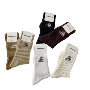 Crew Ribbed Camping Womens <b>Socks</b> Taiwan Made Nylon Cotton Blend Embroidered Outdoor Lifestyle Mid-Calf <b>Socks</b> - Product Image 1