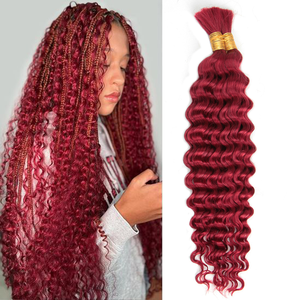 100g 99J Borgoña Cabello Humano Chino Ondulado Profundo a Granel, Paquetes de Cabello Rizado Teñido de Una Sola Tira para Trenzas Boho - Product Image 1
