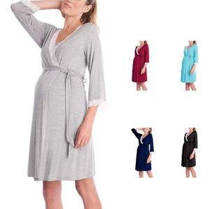 Vestido de Maternidad de Encaje de Manga Corta, Pijama para Mujer Embarazada, Superventas - Product Image 1