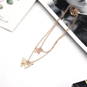 Newest Simple Style Hollow Cute Animal Butterfly Necklace Women Clavicle Chain Jewelry Long Butterfly Pendant Necklace