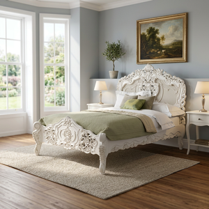Rococo-cabecero francés de caoba maciza, cama tamaño King, Marco tallado - Product Image 3