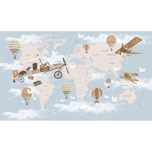 Papier peint pour enfants, garçons, filles, chambre d'enfant, fond de papier peint, dessin animé, avion, carte du monde - Product Image 6