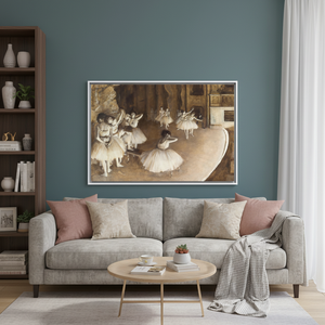 Vintage Ballerinas on Stage Printed Canvas Elegant Ballet <b>Wall</b> <b>Art</b>,WHITE <b>FRAMED</b> CANVAS - Product Image 3