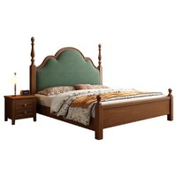 Lit double en bois de chêne massif de style rétro français, avec dossier souple, durable, avec rangement, style américain vintage, minimaliste, artistique, certifié CARB P2