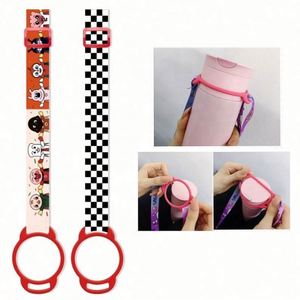 Custom LOGO Printed Lightweight Fashionable <b>Polyester</b> Portable Adjustable Shoulder Carrying Strap Silicone Water Bottle <b>Lanyard</b> - Product Image 1