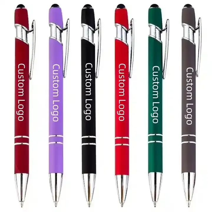 Business Gifts Custom Soft Cover Promotional Metal Rubberized Ballpoint Pen Aluminum Touch Stylus Pens With Custom Logo
