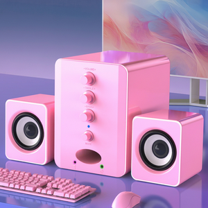 Juego de Altavoces para Computadora de Plástico Rosa con Iluminación LED RGB, Micrófono Integrado, V5.0, Adaptación Ambiental por IA, Portátil - Product Image 1