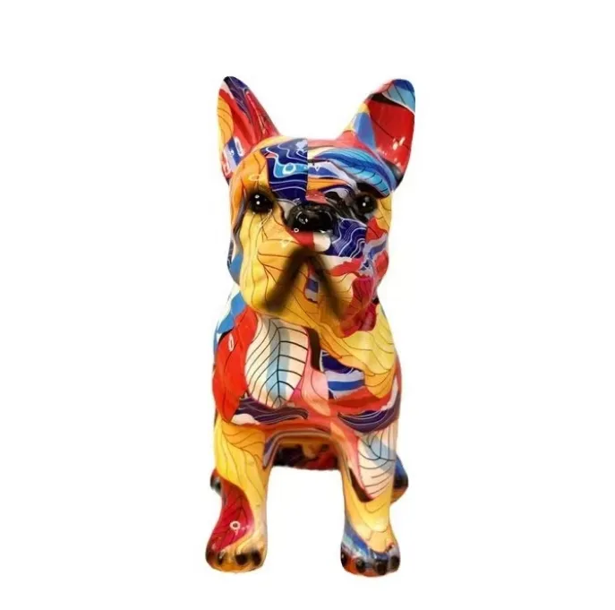 פסל אמנות כלב יושב צבעוני גרפיטי שרף