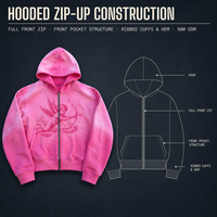 Sweat-shirt à capuche court rose RAMAX 500GSM, lourd, avec motif graphique, streetwear, pour femmes et hommes, personnalisable OEM ODM, vente en gros