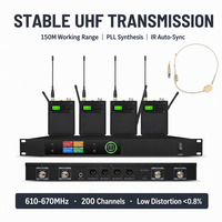 Système de microphone sans fil UHF 4 canaux avec écran couleur TFT HD et bouton de commande pour entraînement, danse, aérobic et entraîneurs